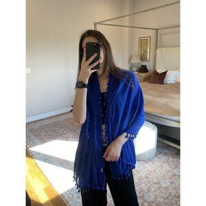 Blue Fringe Scarf / Beach Cover-Up